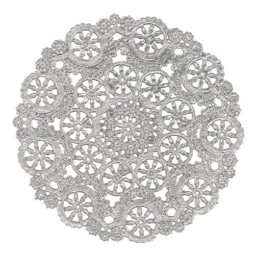 Events and Crafts  Round Lace Metallic Paper Doilies 4 - Set of 100 -  Silver